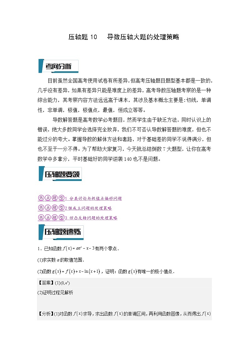 压轴题型10 导数压轴大题的处理策略-2024年高考数学二轮冲刺之压轴题专项训练（新高考专用）01