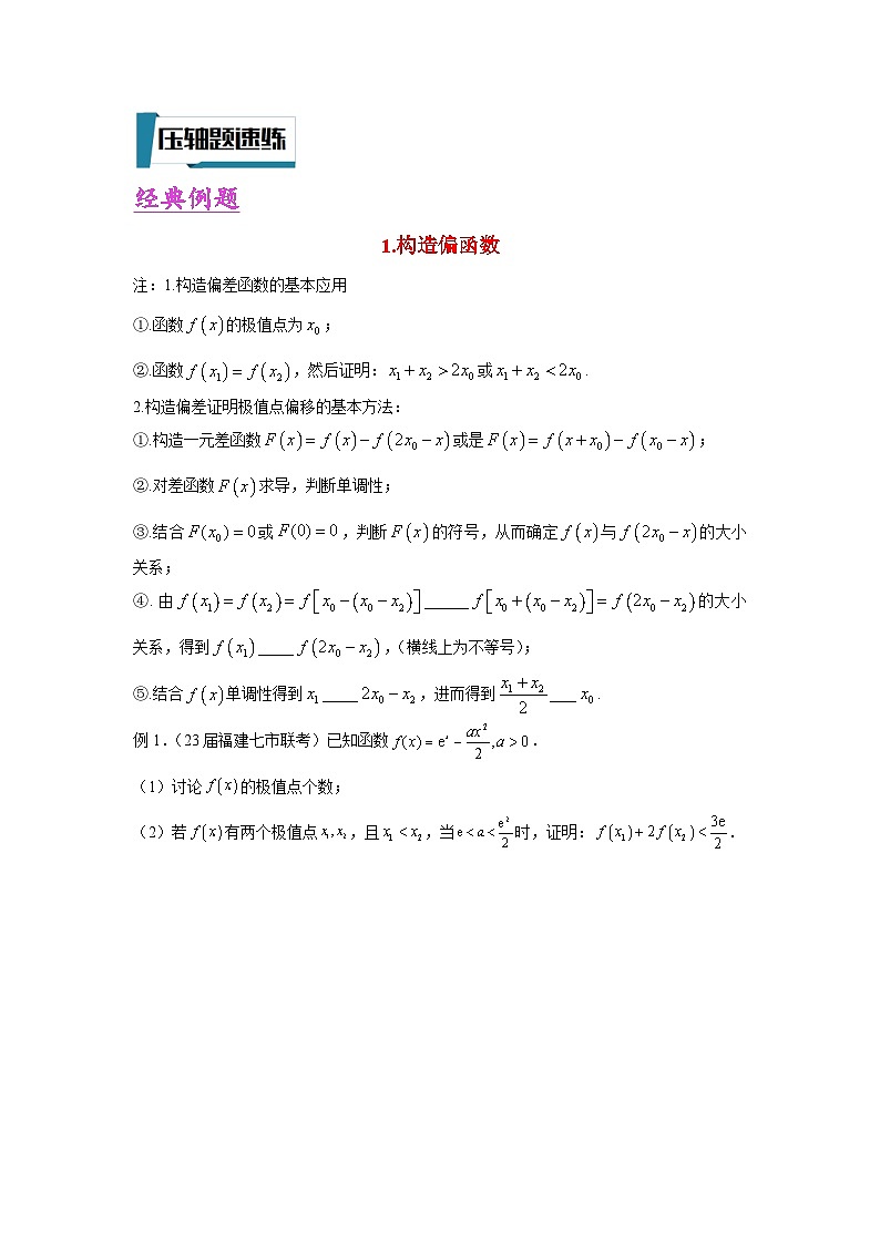 压轴题型14 八个视角处理双变量导数压轴题-2024年高考数学二轮冲刺之压轴题专项训练（新高考专用）02