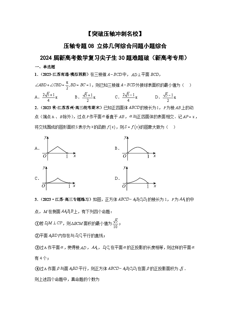 【突破压轴冲刺名校】 压轴专题08 立体几何综合问题小题综合 2024届新高考数学二轮复习尖子生30题难题突破（新高考专用）01
