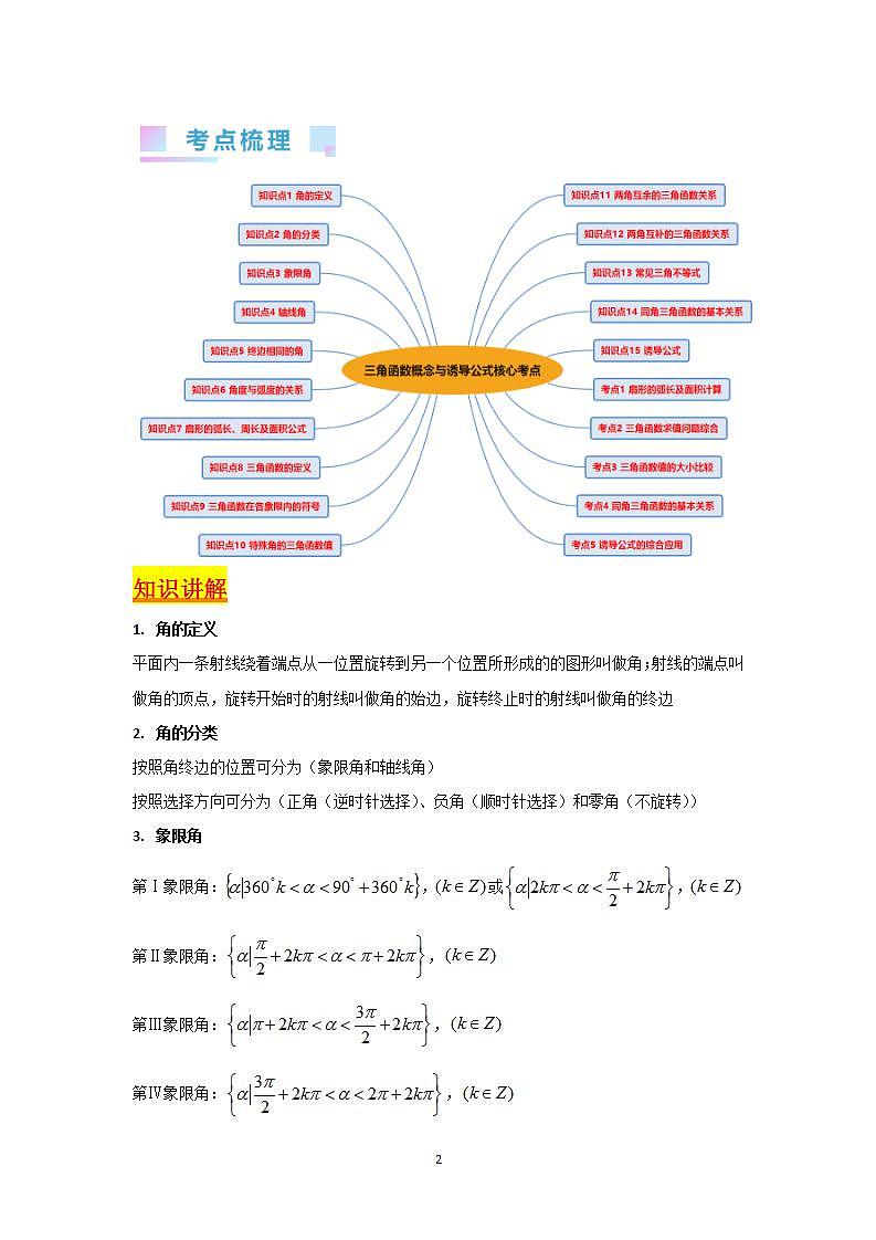 第01讲 三角函数概念与诱导公式（学生版）第2页