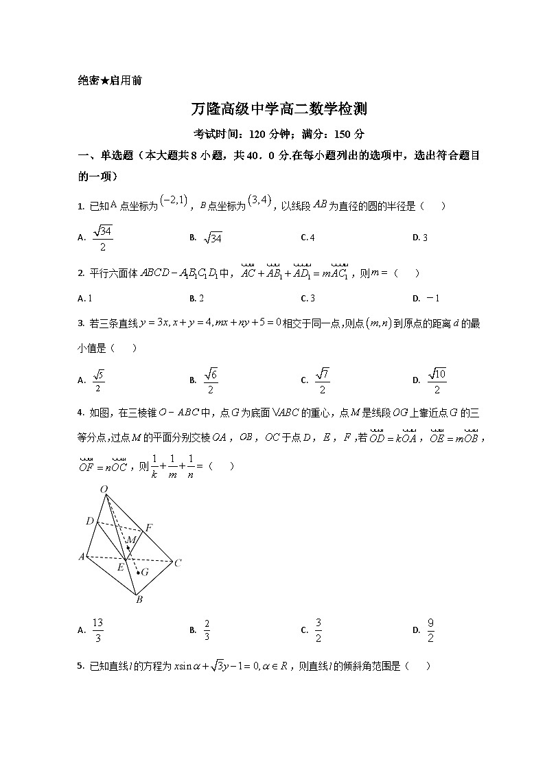 山东省德州市夏津县育中万隆中英文高级中学2023-2024学年高二9月月考数学试题第1页
