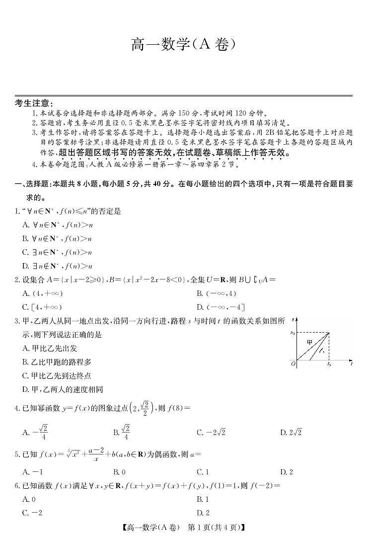 高一数学A第1页