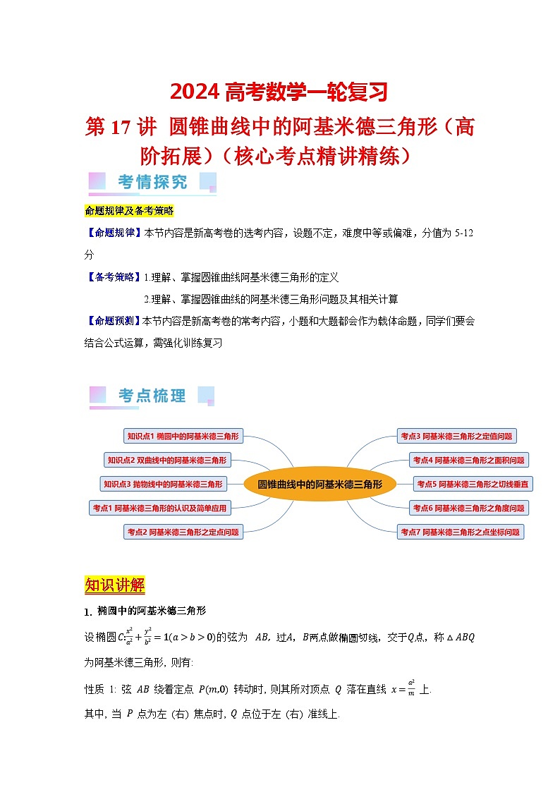 第17讲 圆锥曲线中的阿基米德三角形（高阶拓展）（教师版）第1页