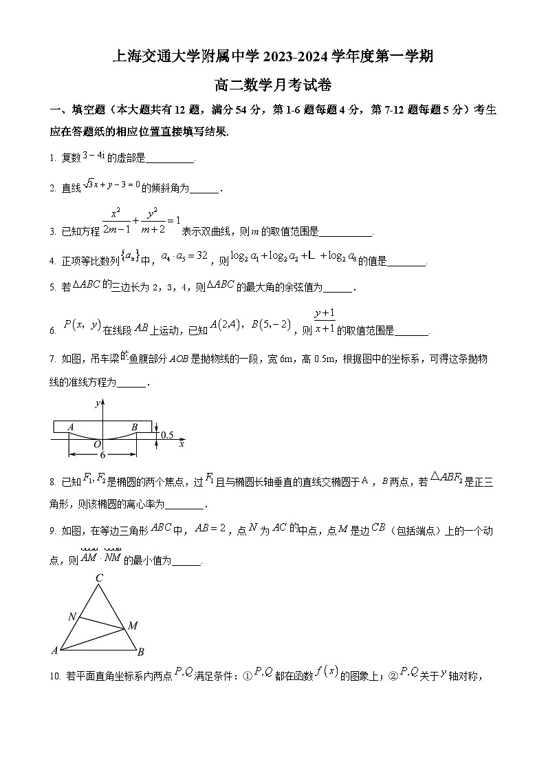 上海交通大学附属中学2023-2024学年高二数学上学期10月月考试题（Word版附解析）01