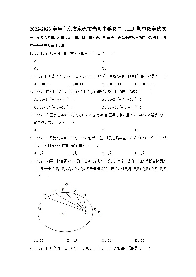 2022-2023学年广东省东莞市光明中学高二（上）期中数学试卷第1页