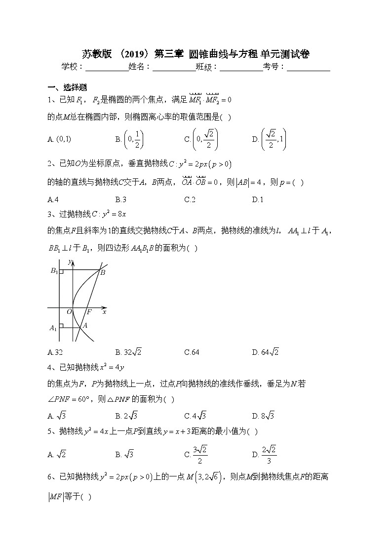 苏教版 （2019）第三章  圆锥曲线与方程 单元测试卷(含答案)第1页