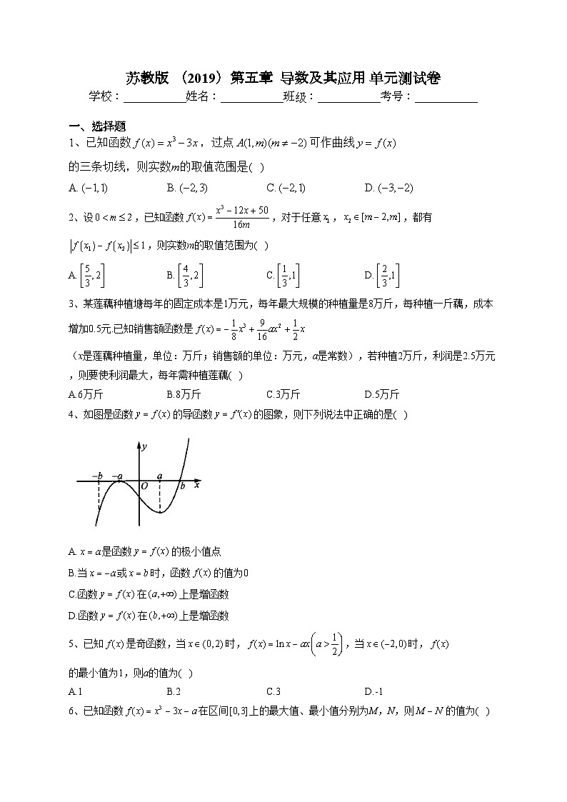 苏教版 （2019）第五章  导数及其应用 单元测试卷(含答案)第1页