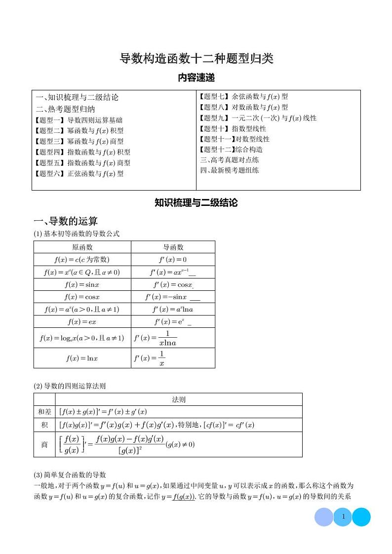 导数构造函数十二种题型归类（学生版）第1页