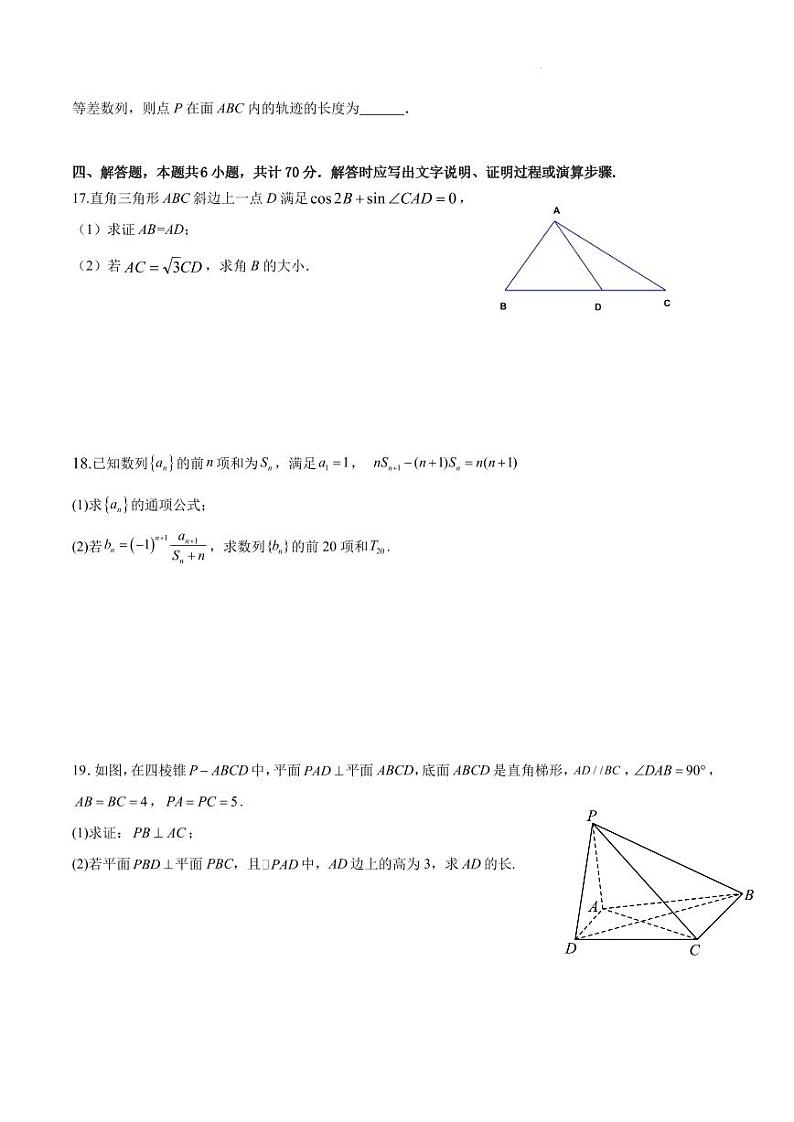 浙江省杭金湖四校2023-2024学年高三上学期第六次联考数学试题（含答案）03
