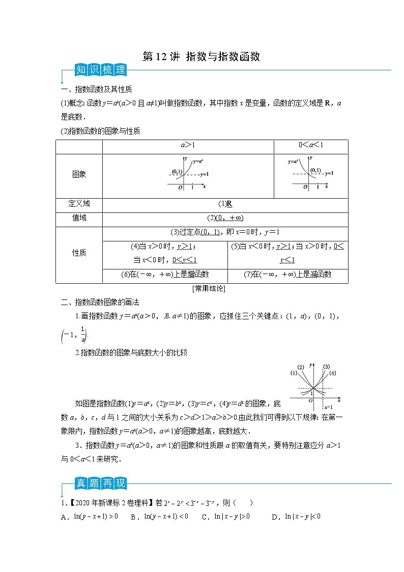 2024年高考数学第一轮复习精品导学案第12讲 指数与指数函数（教师版）第1页
