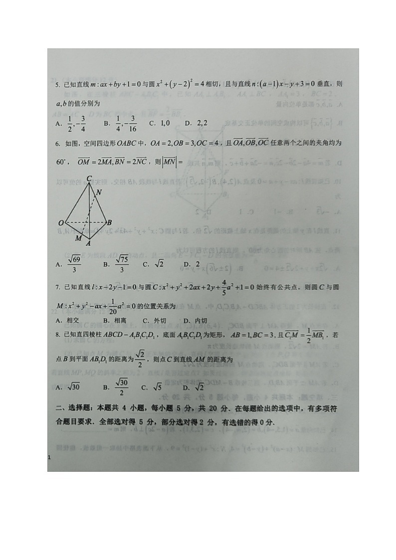 山东省2023-2024学年高二上学期10月适应性联考数学试题（一）第2页