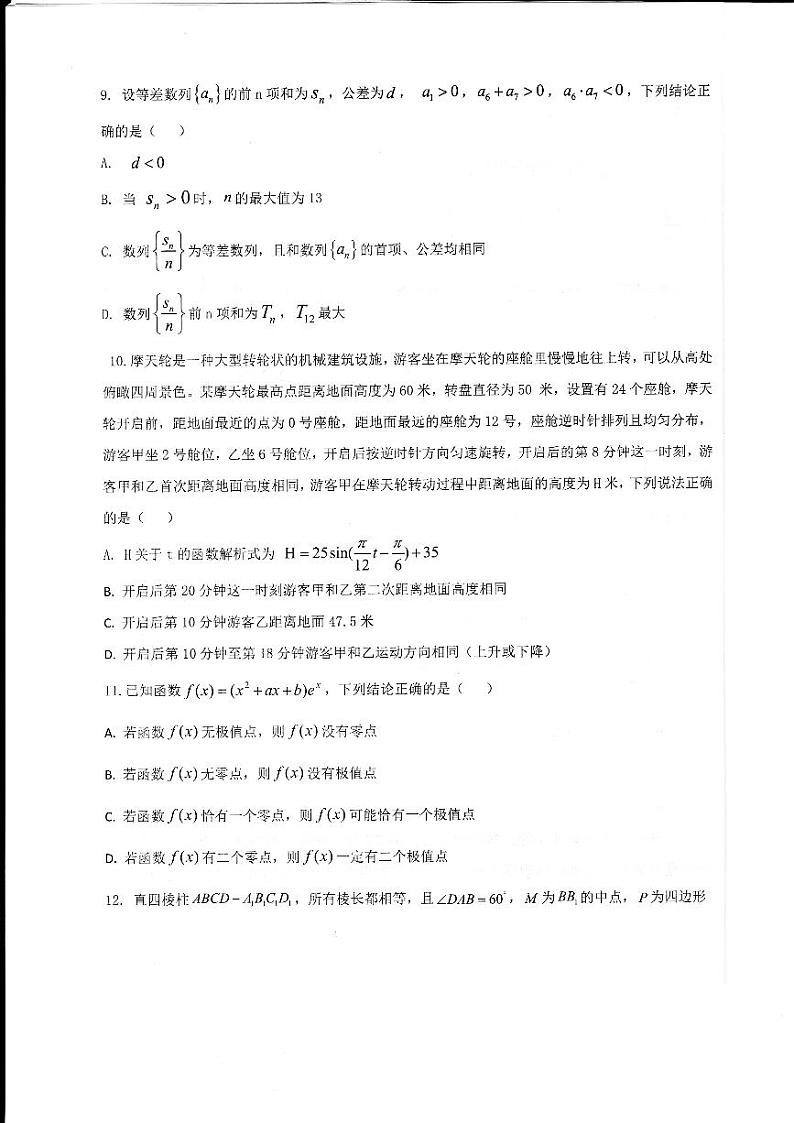 2024山东省高三上学期适应性联考（一）数学PDF版含答案 试卷03