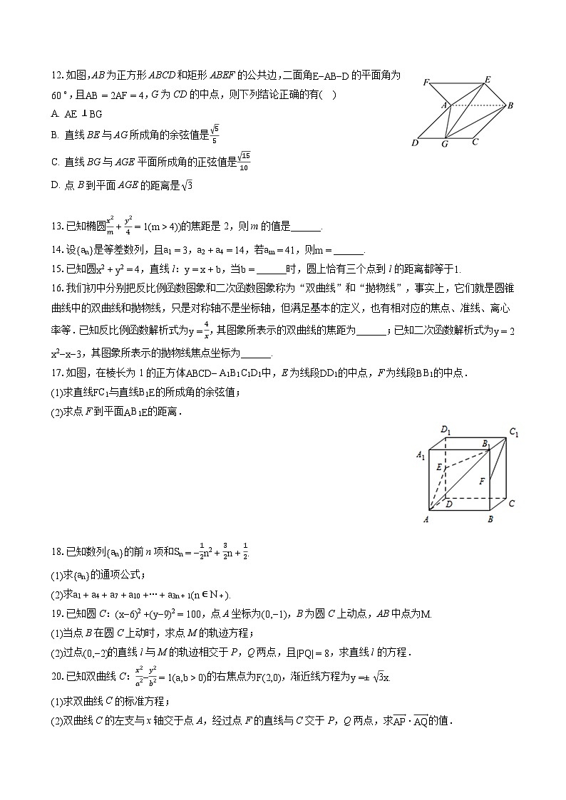 2022-2023学年福建省厦门外国语学校石狮分校高二（上）期中数学试卷-普通用卷第2页