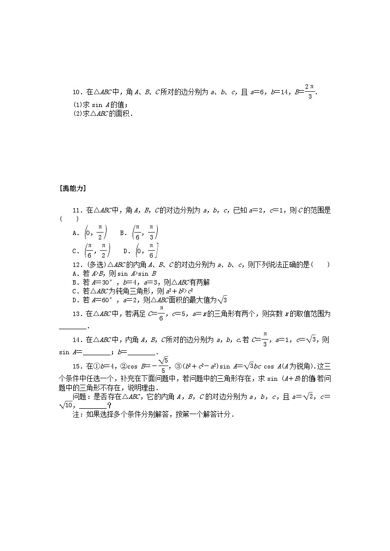 2024版新教材高中数学课时作业十正弦定理1湘教版必修第二册02