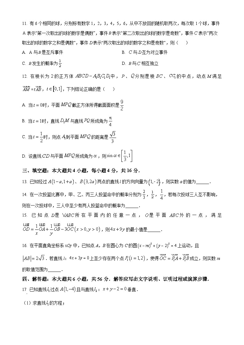 2024长春东北师大附中高二上学期期中考试数学含解析第3页