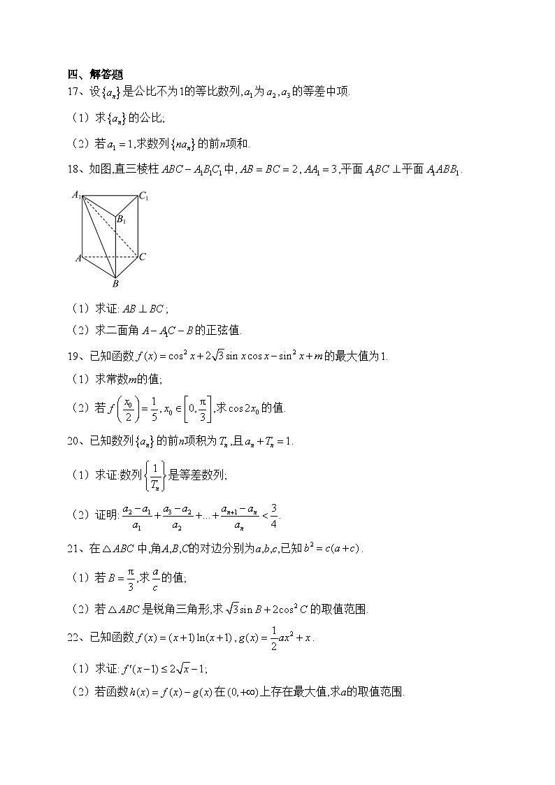 江苏省连云港市部分学校2024届高三上学期第二次学情检测（10月）数学试卷(含答案)03