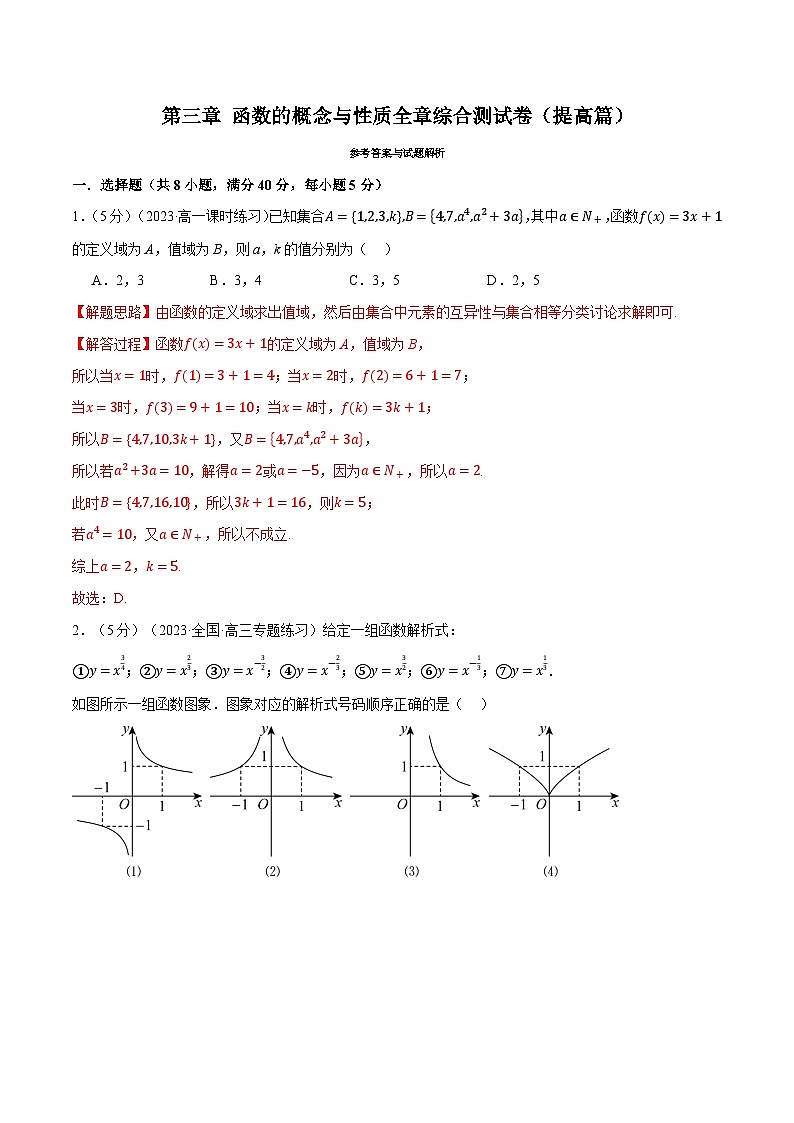 专题3.8 函数的概念与性质全章综合测试卷（提高篇）（人教A版必修第一册）（解析版）第1页