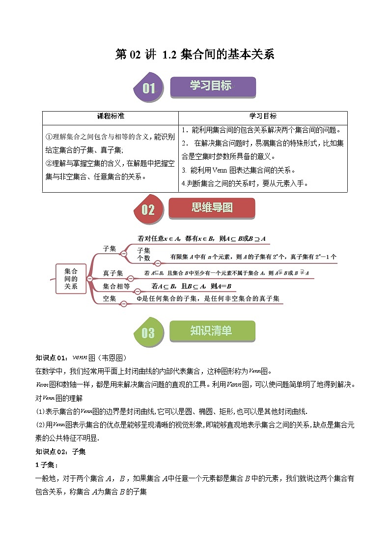 第02讲 1.2集合间的基本关系（教师版）-（人教A版必修一）第1页