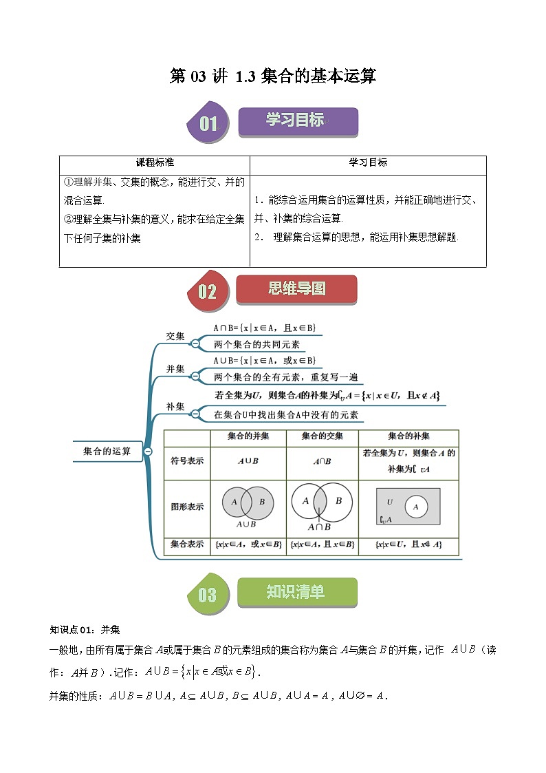 第03讲 1.3集合的基本运算（教师版）-（人教A版必修一）第1页