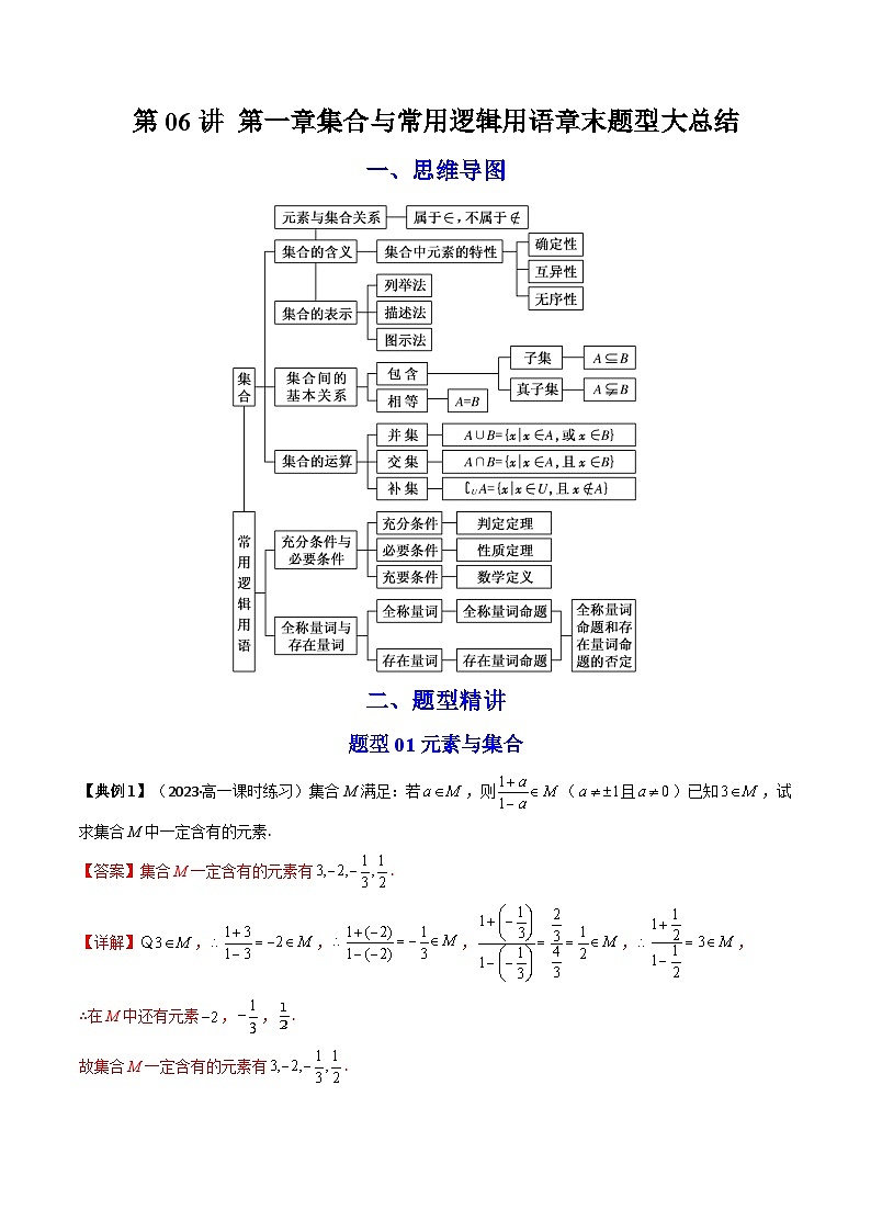 第06讲 第一章集合与常用逻辑用语章末题型大总结（教师版）-（人教A版必修一）第1页