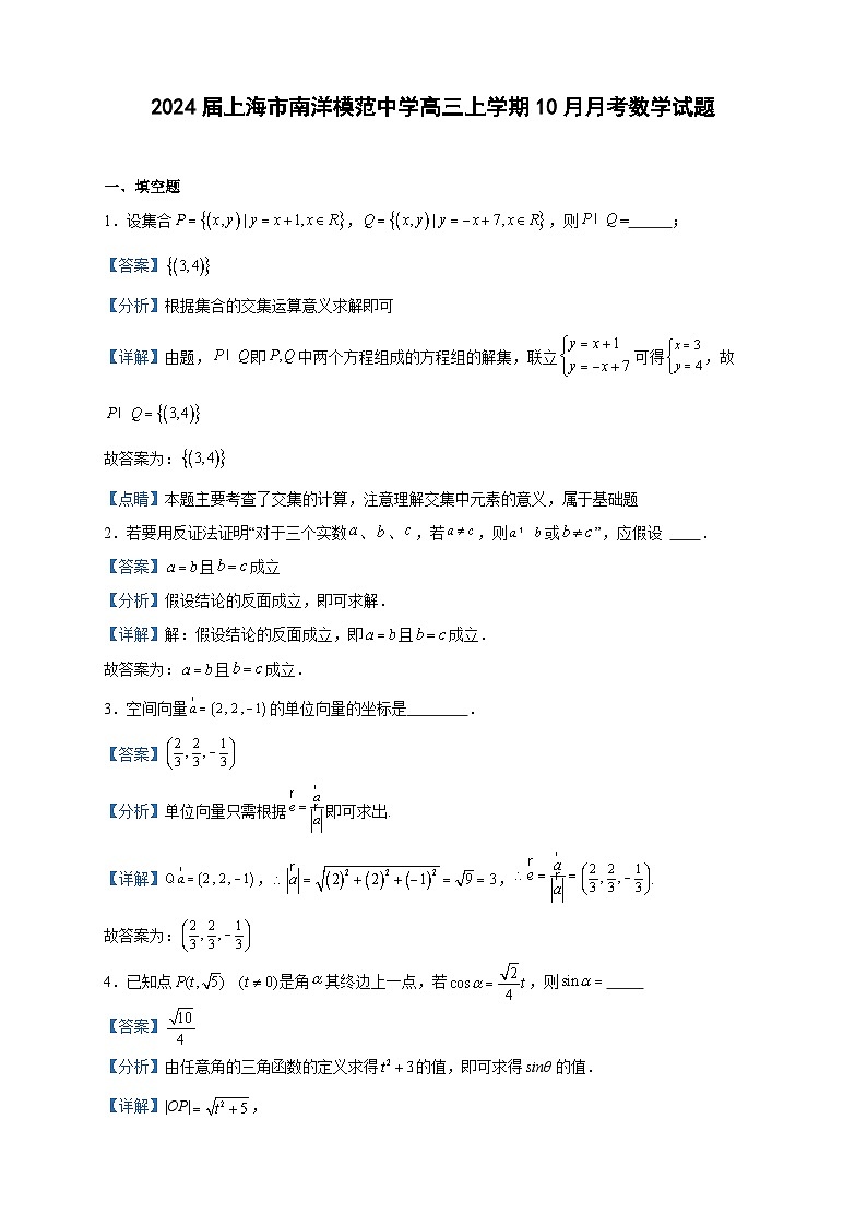 2024届上海市南洋模范中学高三上学期10月月考数学试题含答案01