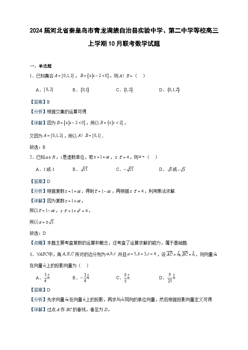 2024届河北省秦皇岛市青龙满族自治县实验中学、第二中学等校高三上学期10月联考数学试题含答案01