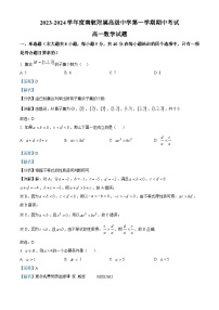 江苏省南京市南航附属高级中学2023-2024学年高一上学期期中数学试题（解析版）