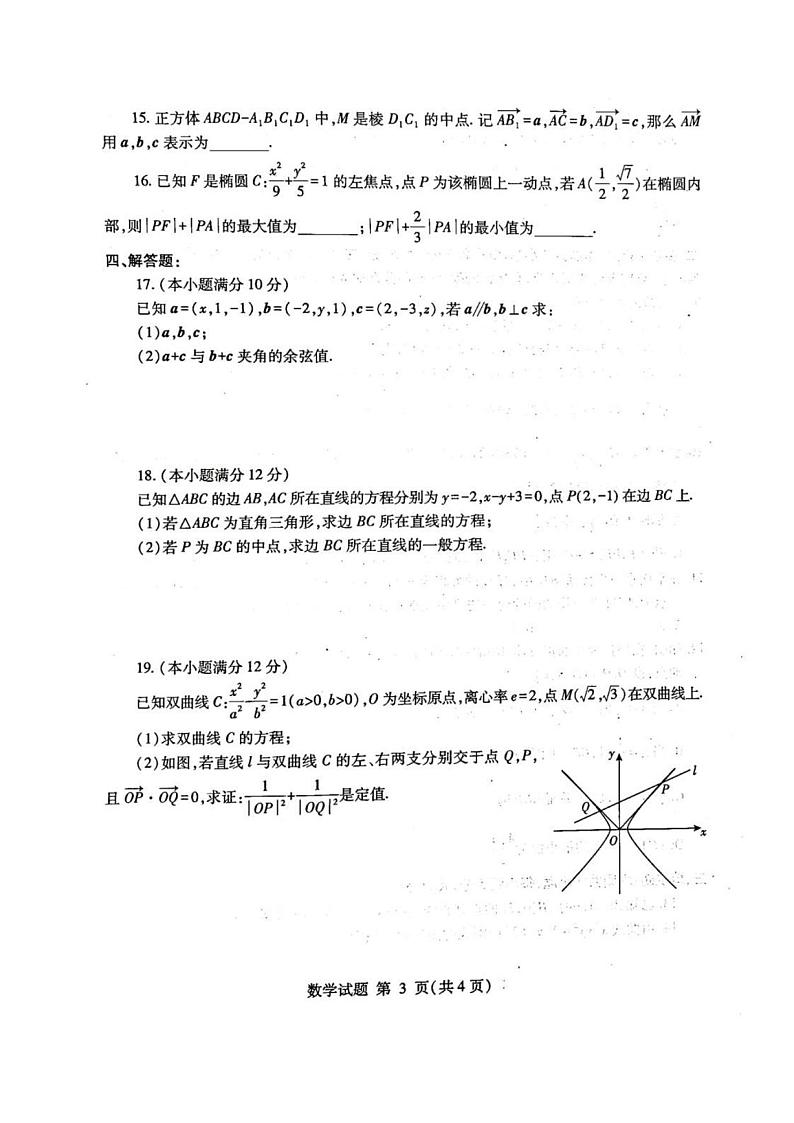 山东省临沂市部分区县2023级（高二）2023年11月普通高中学科素养水平监测试卷数学第3页