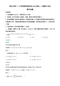 重庆市第十一中学2023-2024学年高一数学上学期期中试题（Word版附解析）