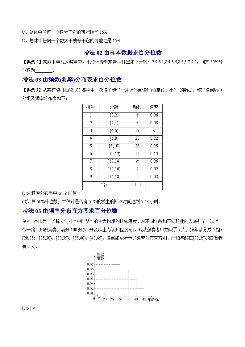 人教A版高中数学(必修第二册）同步讲义第39讲  总体百分位数的估计（2份打包，原卷版+含解析）03