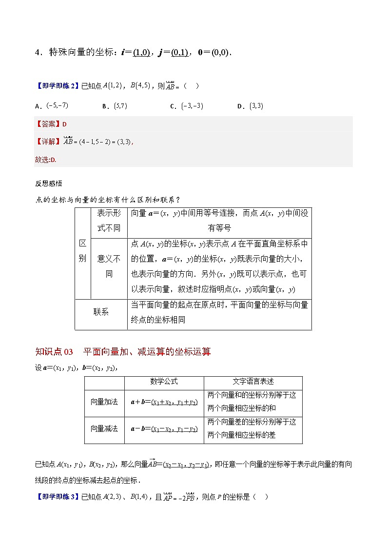 人教A版高中数学(必修第二册）同步讲义第08讲  平面向量的正交分解及坐标表示（2份打包，原卷版+含解析）02