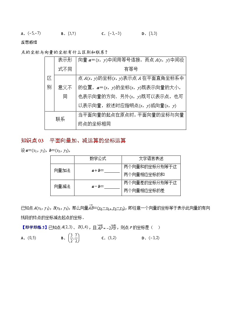 人教A版高中数学(必修第二册）同步讲义第08讲  平面向量的正交分解及坐标表示（2份打包，原卷版+含解析）02