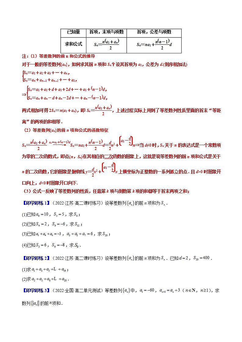 人教A版高中数学(选择性必修第二册)同步讲义第03讲 4.2.2 等差数列的前n项和（原卷版）第2页