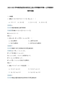 2022-2023学年陕西省西安市西北工业大学附属中学高一上学期期中数学试题含答案