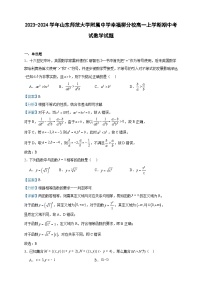 2023-2024学年山东师范大学附属中学幸福柳分校高一上学期期中考试数学试题含答案