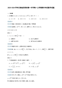 2023-2024学年云南省昆明市第一中学高一上学期期中考试数学试题含答案