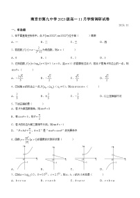 江苏省南京市第九中学2023-2024学年高一上学期期中学情调研数学试卷