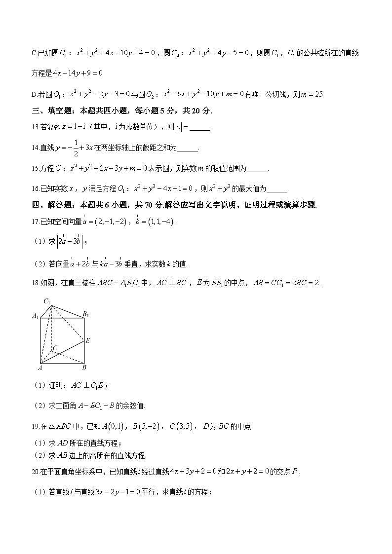 广东省湛江市雷州市第二中学2023-2024学年高二上学期11月月考数学试题第3页