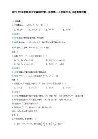 2023-2024学年湖北省襄阳市第一中学高一上学期10月月考数学试题含答案