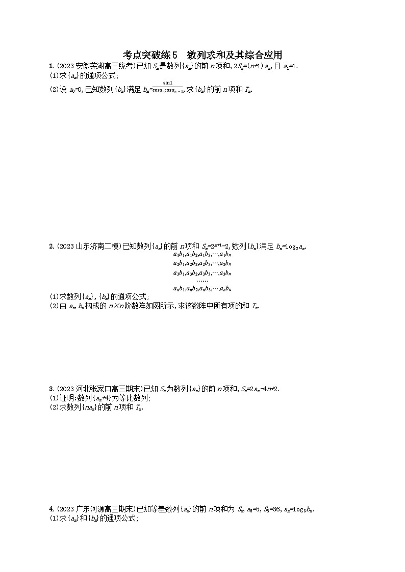 适用于新高考新教材2024版高考数学二轮复习考点突破练5数列求和及其综合应用（附解析）01