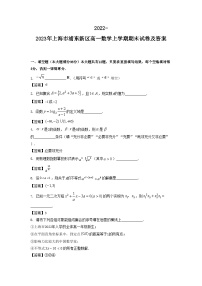 2022-2023年上海市浦东新区高一数学上学期期末试卷及答案