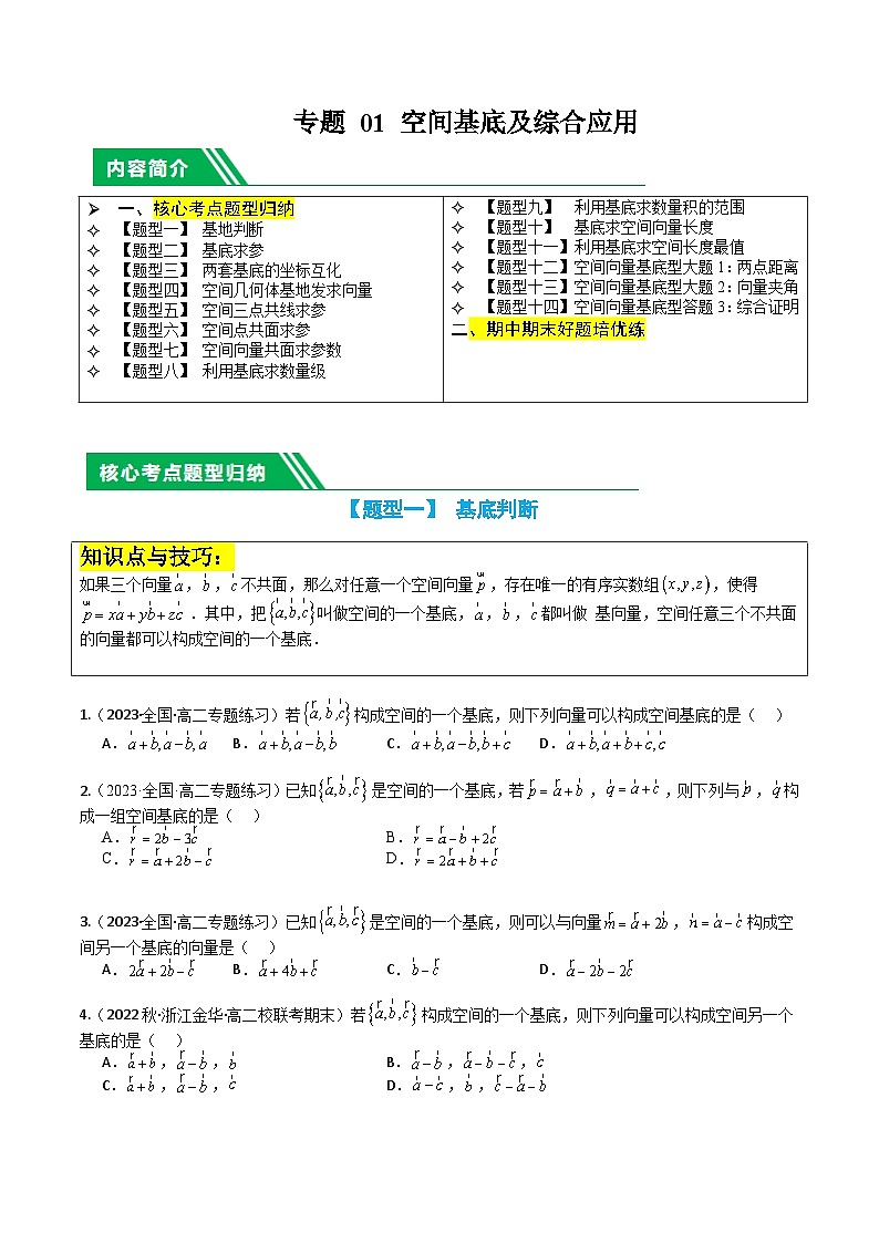 专题01 空间基底与综合应用 （原卷版）第1页