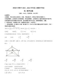 重庆市西南大学附属中学校2023-2024学年高三上学期期中考试数学试题