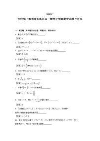 2021-2022年上海市浦东新区高一数学上学期期中试卷及答案