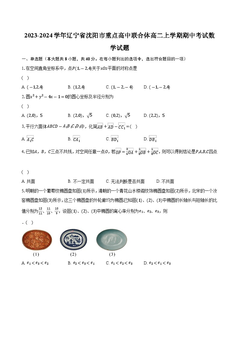 2023-2024学年辽宁省沈阳市重点高中联合体高二上学期期中考试数学试题（含解析）01