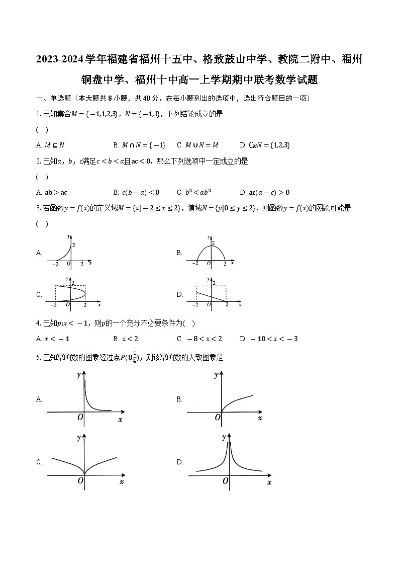 2023-2024学年福建省福州十五中、格致鼓山中学、教院二附中、福州铜盘中学、福州十中高一上学期期中联考数学试题（含解析）01