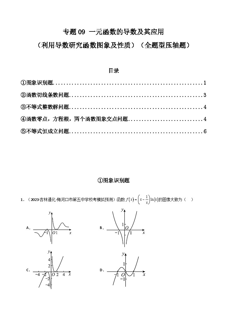 2024年高考数学第二轮复习 专题09 一元函数的导数及其应用（利用导数研究函数图象及性质，全题型压轴题）（学生版+教师版）01
