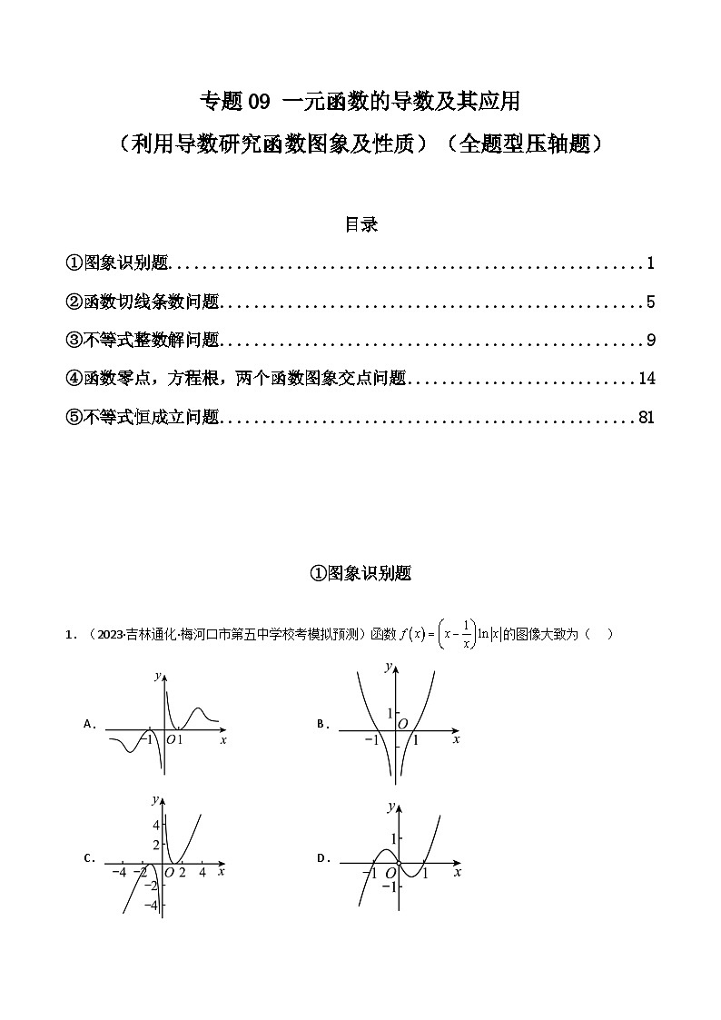 2024年高考数学第二轮复习 专题09 一元函数的导数及其应用（利用导数研究函数图象及性质，全题型压轴题）（学生版+教师版）01