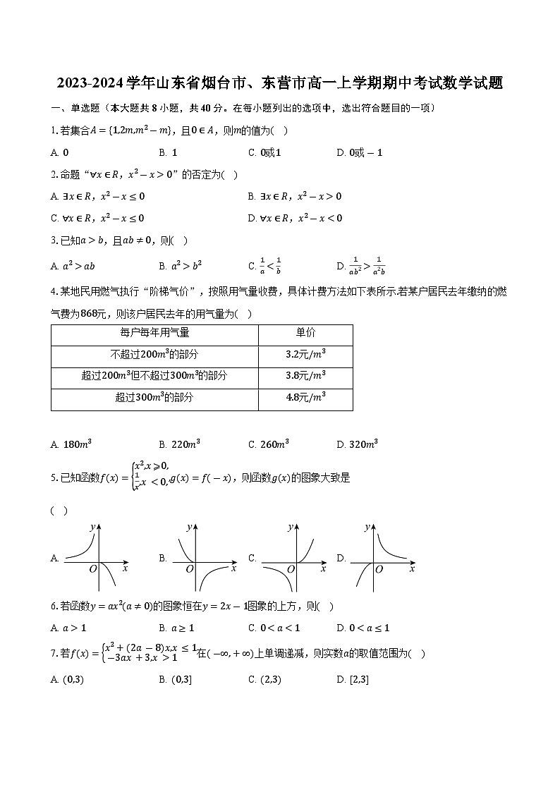 2023-2024学年山东省烟台市、东营市高一上学期期中考试数学试题（含解析）01