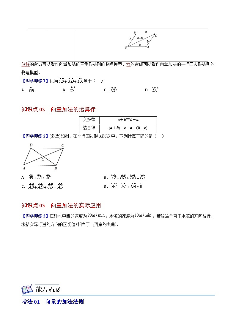 (辅导班专用)2023-2024年高一数学寒假讲义第02课  平面向量的加法运算（2份打包，原卷版+教师版）02